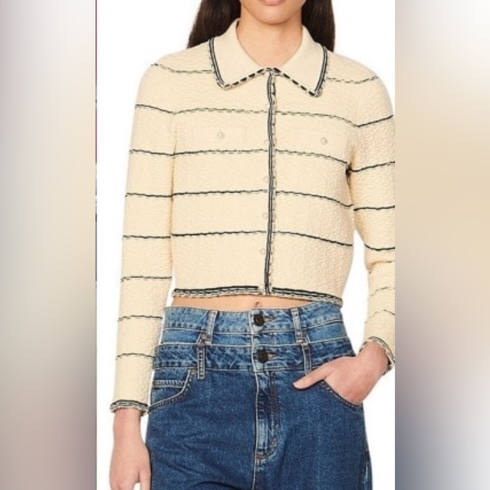 ❤️Sandro Stripe Pearl Button Sweater Jacket